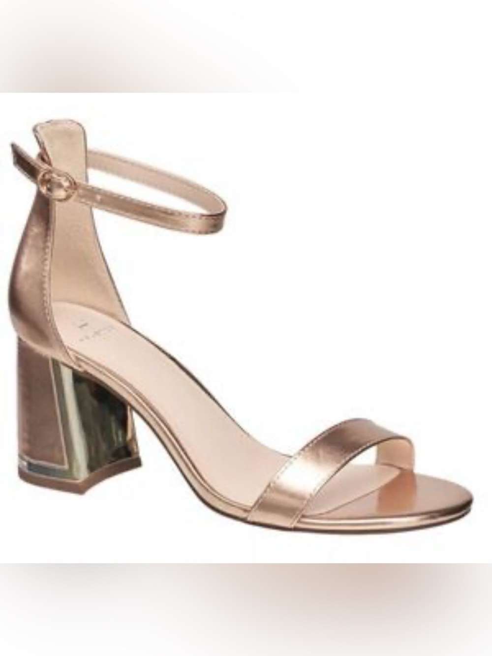H by Halston Practical 2.0 Rose Gold Metallic Block Heels with Ankle Strap